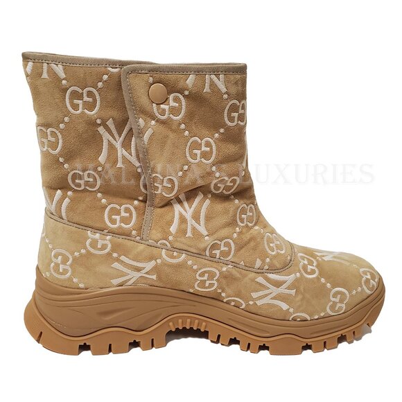 GUCCI BOOTS MENS GG LOGO YANKEES SUEDE ANKLE SHEARLING LINING  sz 12 12.5 main image 13